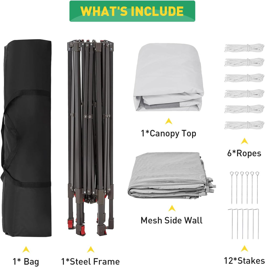 13' x 13' Pop-Up Gazebo Canopy Tent with Zippered Mesh Sidewalls and Carrying Bag, Event Tent Shelter for Patio Garden Backyard, Dark Grey and Light Grey