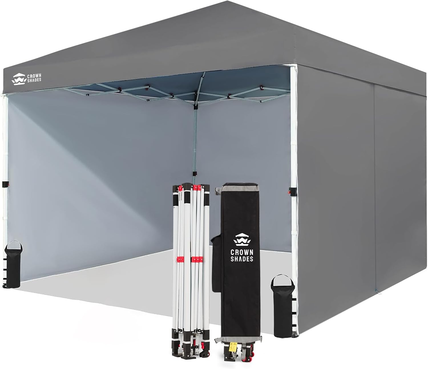CROWN SHADES 10X10 Commercial Instant Canopy Pop Up Tent with Center Lock, 300D Fabric, 4 Sidewalls, Sto'N Go Bag, Grey