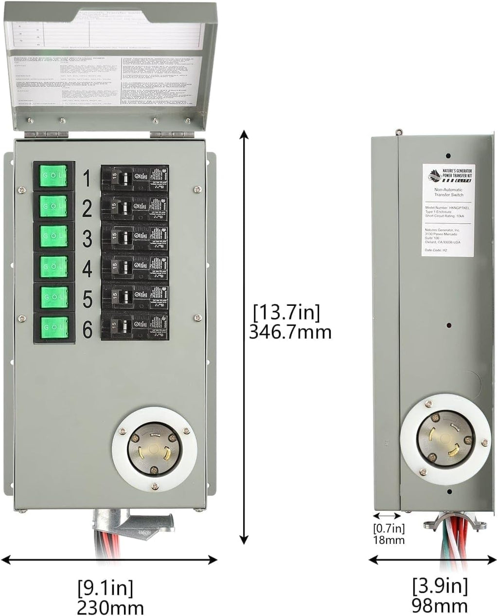 Nature's Generator Lithium 3600 Gold PE,1 x Lithium 3600W Generator+ 2x 100w Panels + 6 Circuit Transfer Switch + 50' Cable