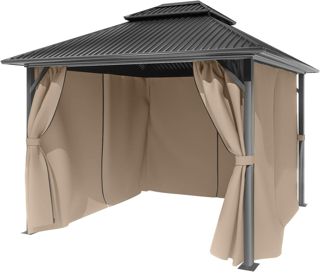 BPS 12' x 16' Gazebo Privacy Curtains with Double Zipper, 4-Panels Side Wall Universal Gazebo Side Panels Replacement for Patio, Outdoor Canopy, Garden and Backyard (Curtain Only)