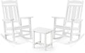 LUE BONA Outdoor Rocking Chairs Set, 3-Piece, HDPS Poly Porch Rockers with Table, Plastic Weather Resistant Rocking Chair Set for Outdoor Indoor, Garden, Backyard, 350lb,White Chairs+Table