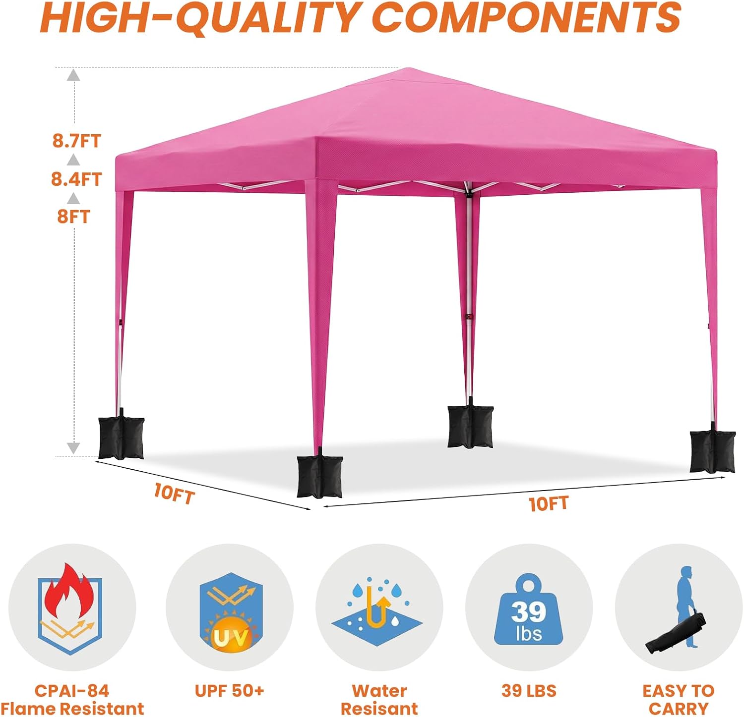 10x10 Pop Up Canopy Outdoor Party Tent with 4 Sidewalls, Outdoor Wedding Party Tent Waterproof UV50 Commercial Canopy Event Shelter Gazebo Tents for Parties, 4 pcs Weight Bag,Carry Bag