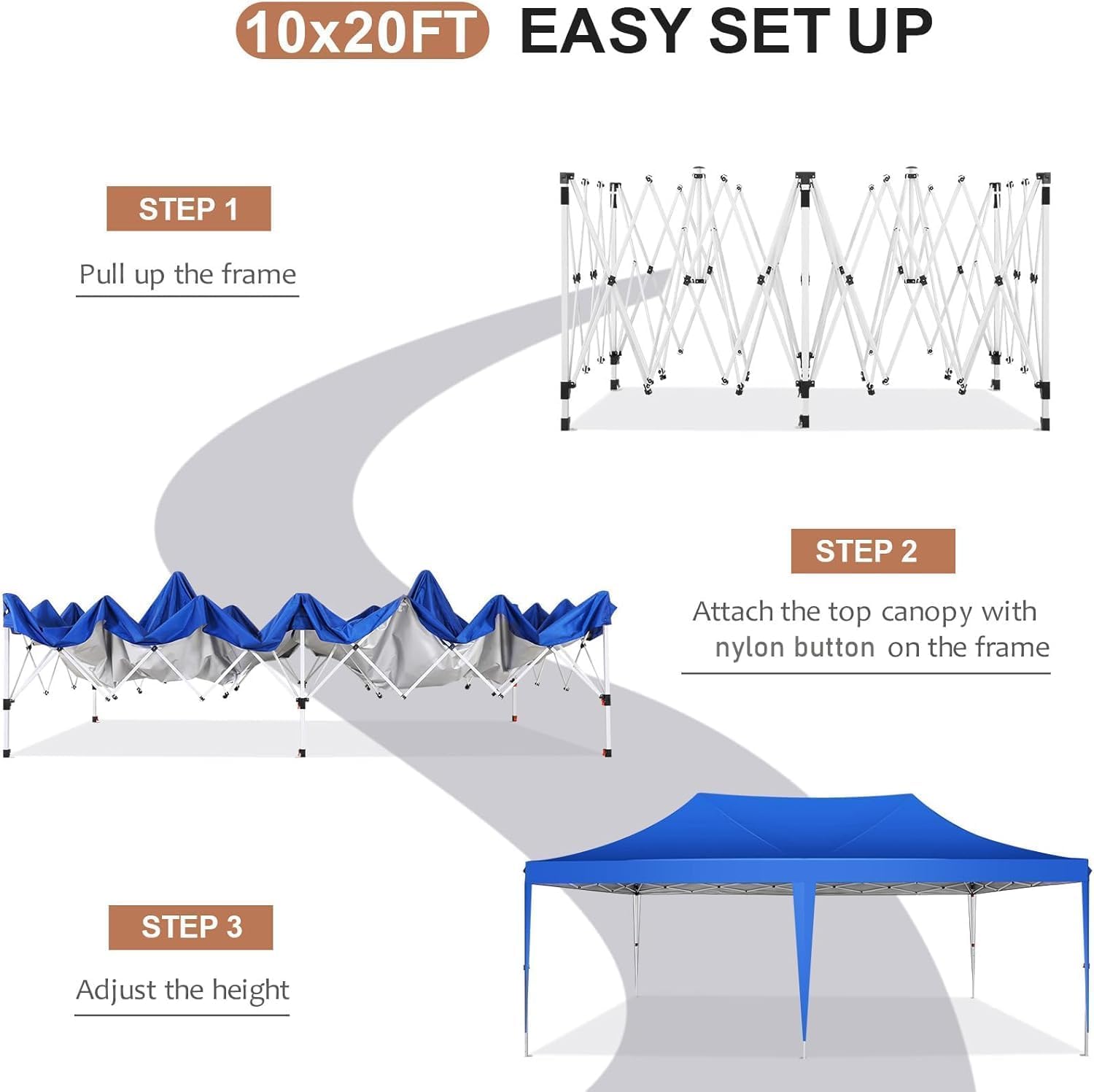 COBIZI 10x20 Pop Up Canopy with 6 Sidewalls,10x20 Canopy Tent Frame Upgraded with 3 Adjustable Heights,Waterproof UV50+ Outdoor Party Commercial Ez Up Gazebos with Carry Bag(10 x 20 ft Blue)