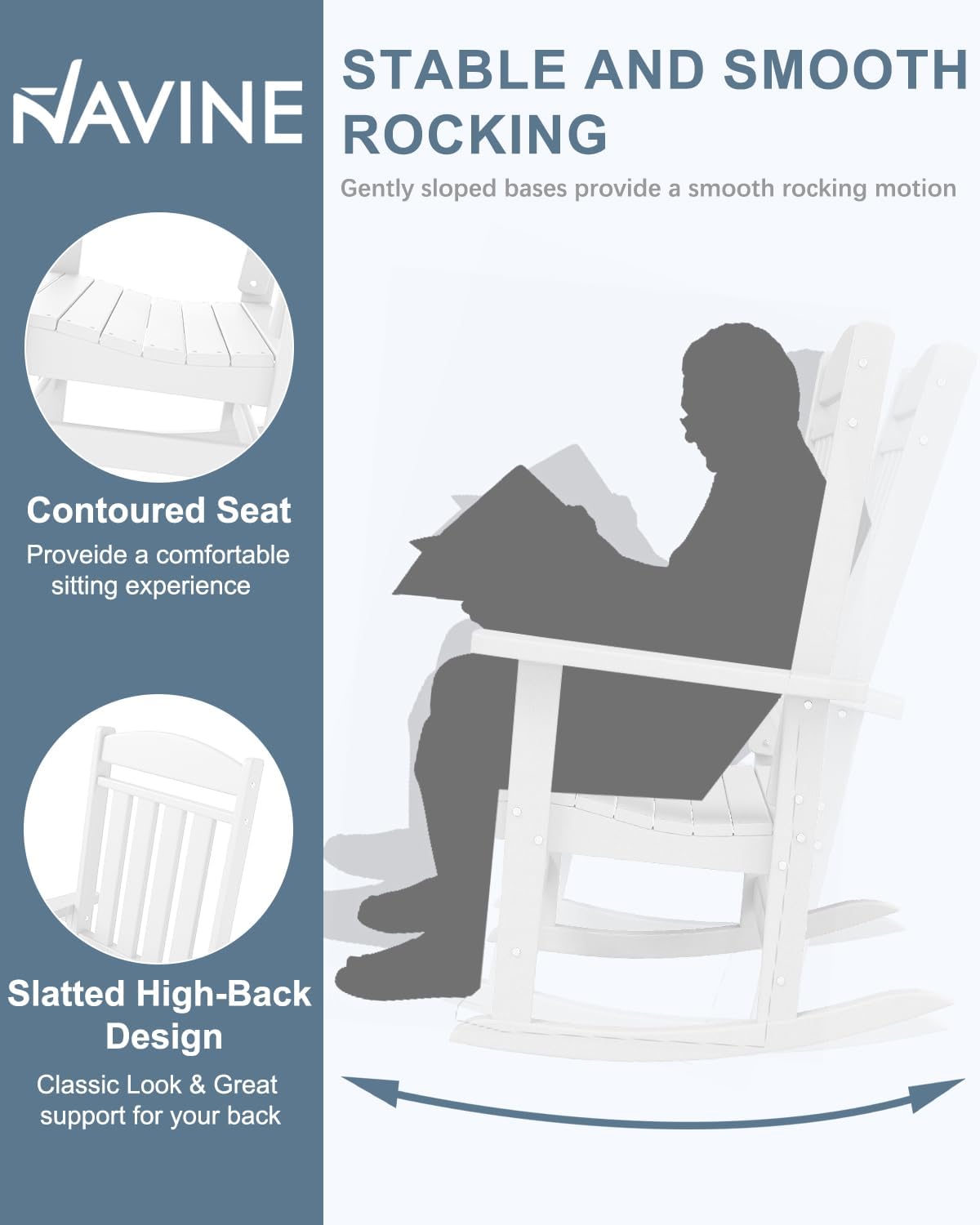 NAVINE 3-Piece Outdoor Rocking Chair Set, Oversized Porch Rocking Chair Set of 2 with Side Table, Suitable for Patio, Porch, Backyard