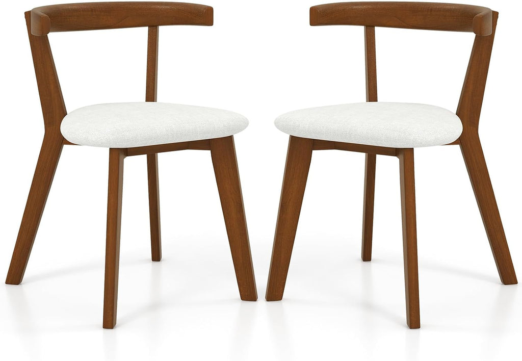 Giantex Wooden Dining Chairs Set of 2, Farmhouse Hanging Kitchen Chairs w/Rubber Wood Frame, Padded Seat, Curve Back, Armless Upholstered Side Chairs for Home Living Room Dining Room, Walnut+Gray