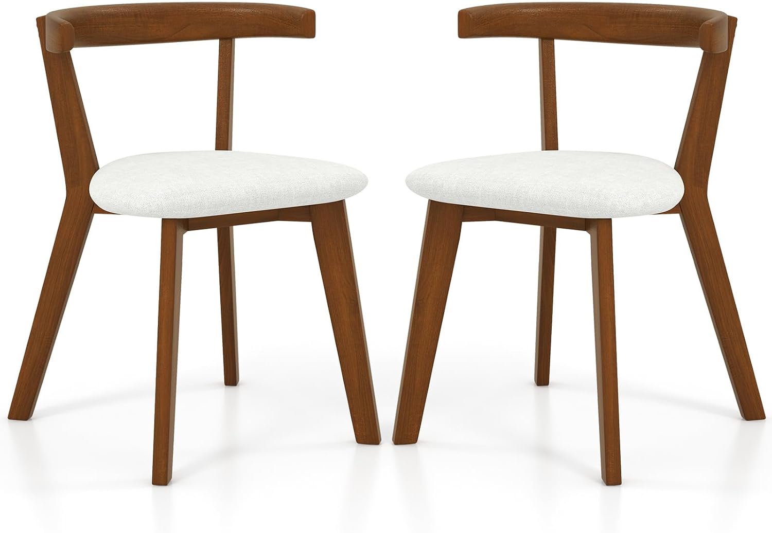 Giantex Wooden Dining Chairs Set of 2, Farmhouse Hanging Kitchen Chairs w/Rubber Wood Frame, Padded Seat, Curve Back, Armless Upholstered Side Chairs for Home Living Room Dining Room, Walnut+Gray