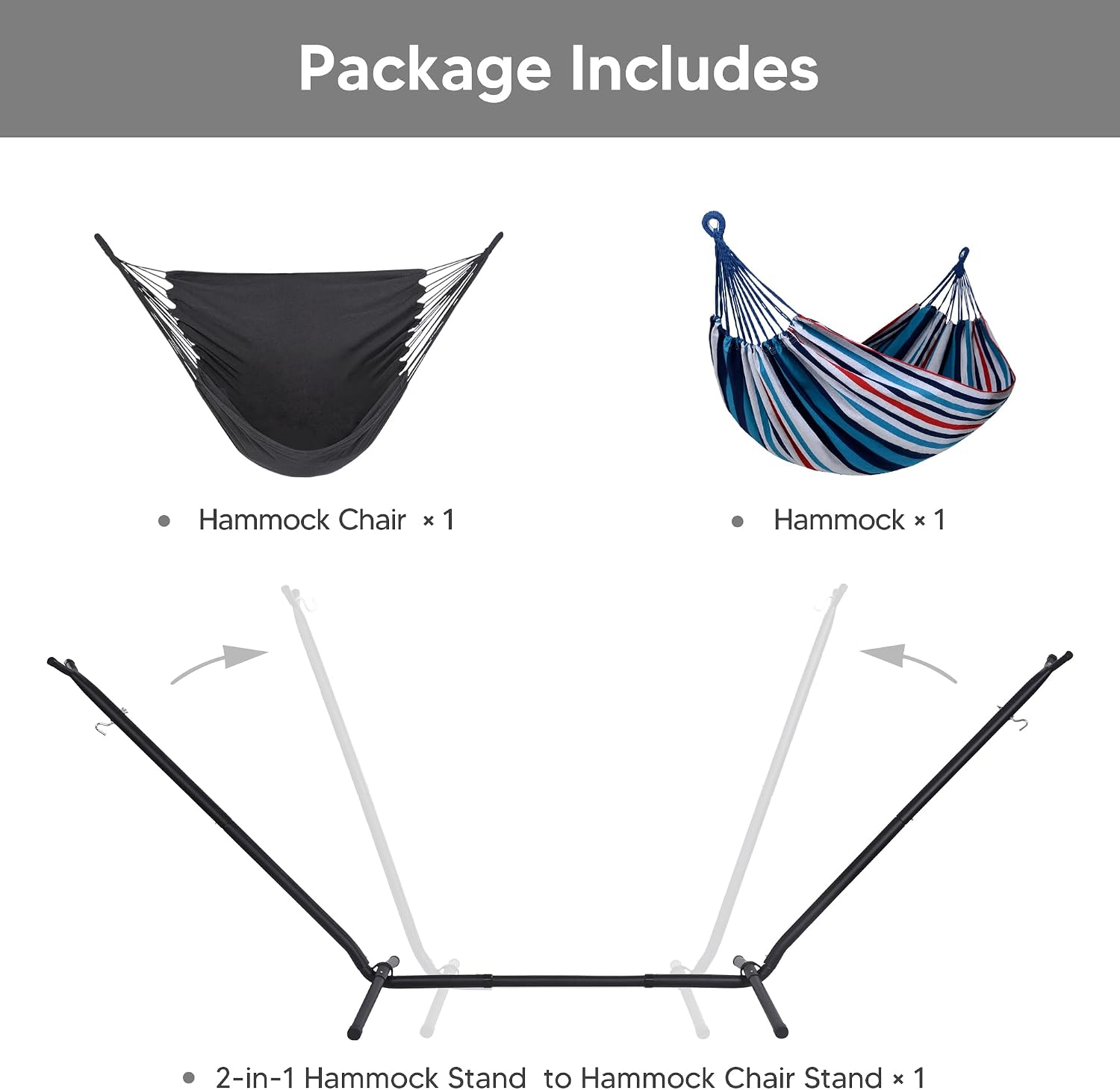 SUNCREAT 2-in-1 Convertible Portable Double Hammock with Stand Included, Outdoor Hammock and Stand, Patented, Sea Blue
