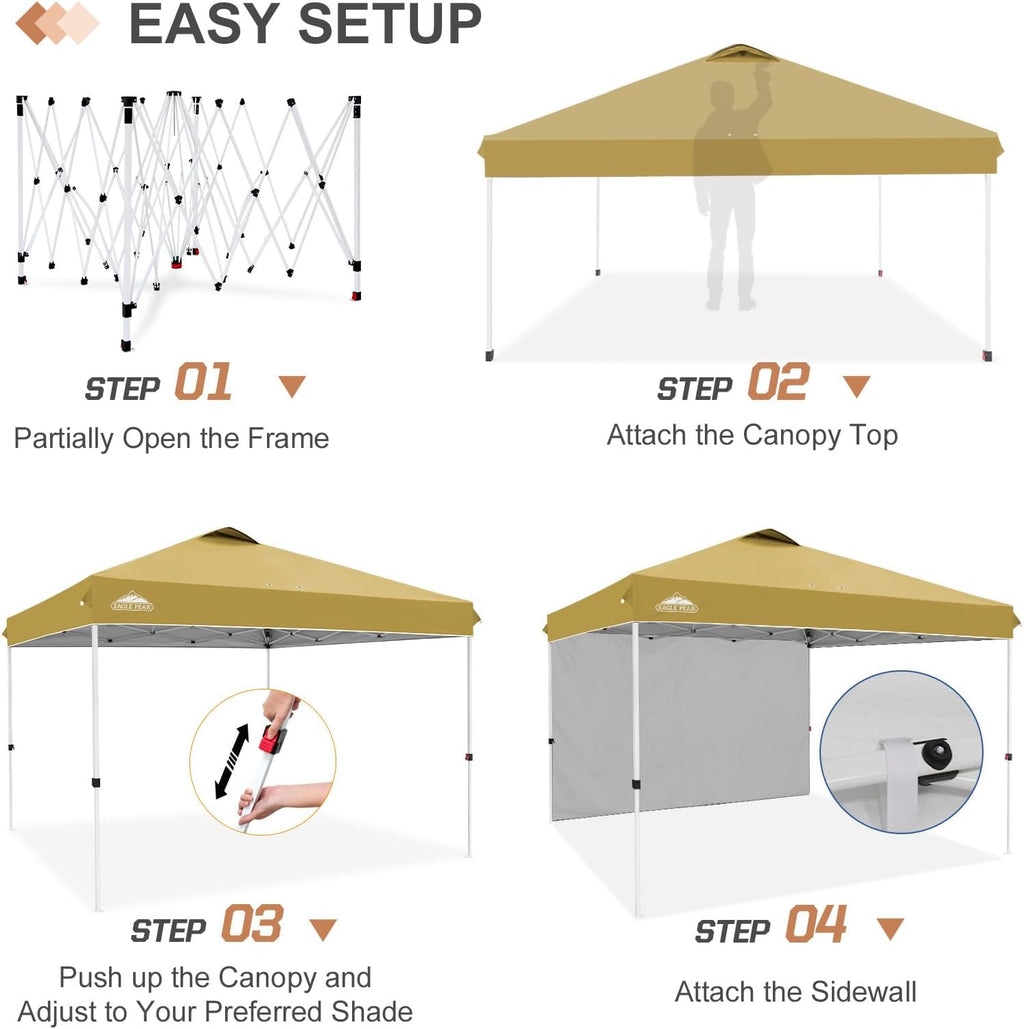 EAGLE PEAK Commercial Canopy 12x12 Pop Up Canopy Tent with 1 Sidewall, Easy Setup Heavy Duty Instant Event Shelter for Vendors & Markets, Outdoor Sun Shade, Beige