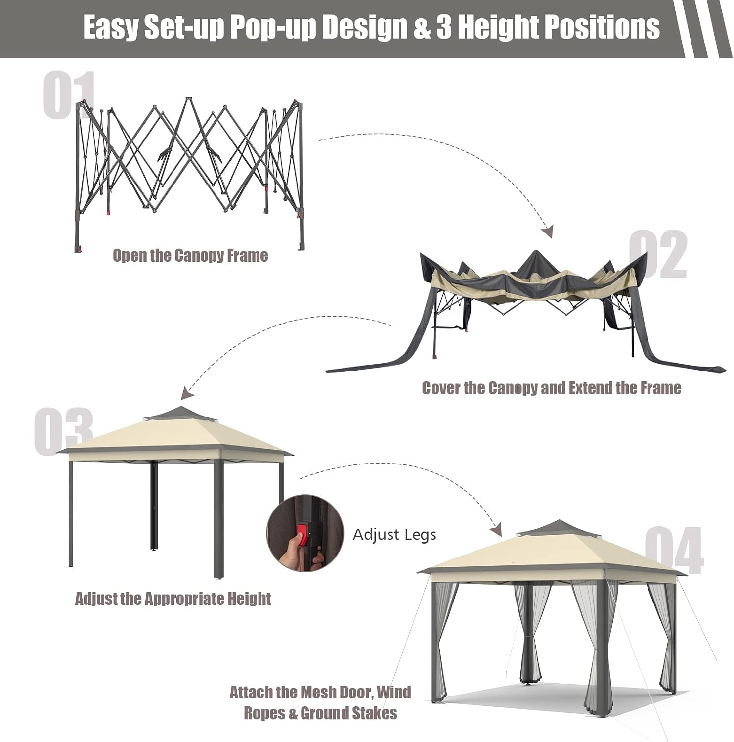 Tangkula 11x11 Ft Pop up Gazebo, 2-Tier Patio Gazebo with Netting, Carry Bag, Easy Set up Outdoor Gazebo with 121 Square Feet of Shade for Backyard, Deck, Poolside (Brown)