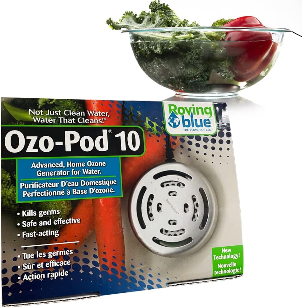 Roving Blue Ozo-Pod 10 - Home Ozone Water Purifier - Fruit and Vegetable Cleaner - Athletic Gear Deodorizer Odor Eliminator - Multi Purpose Ozone Generator For Home