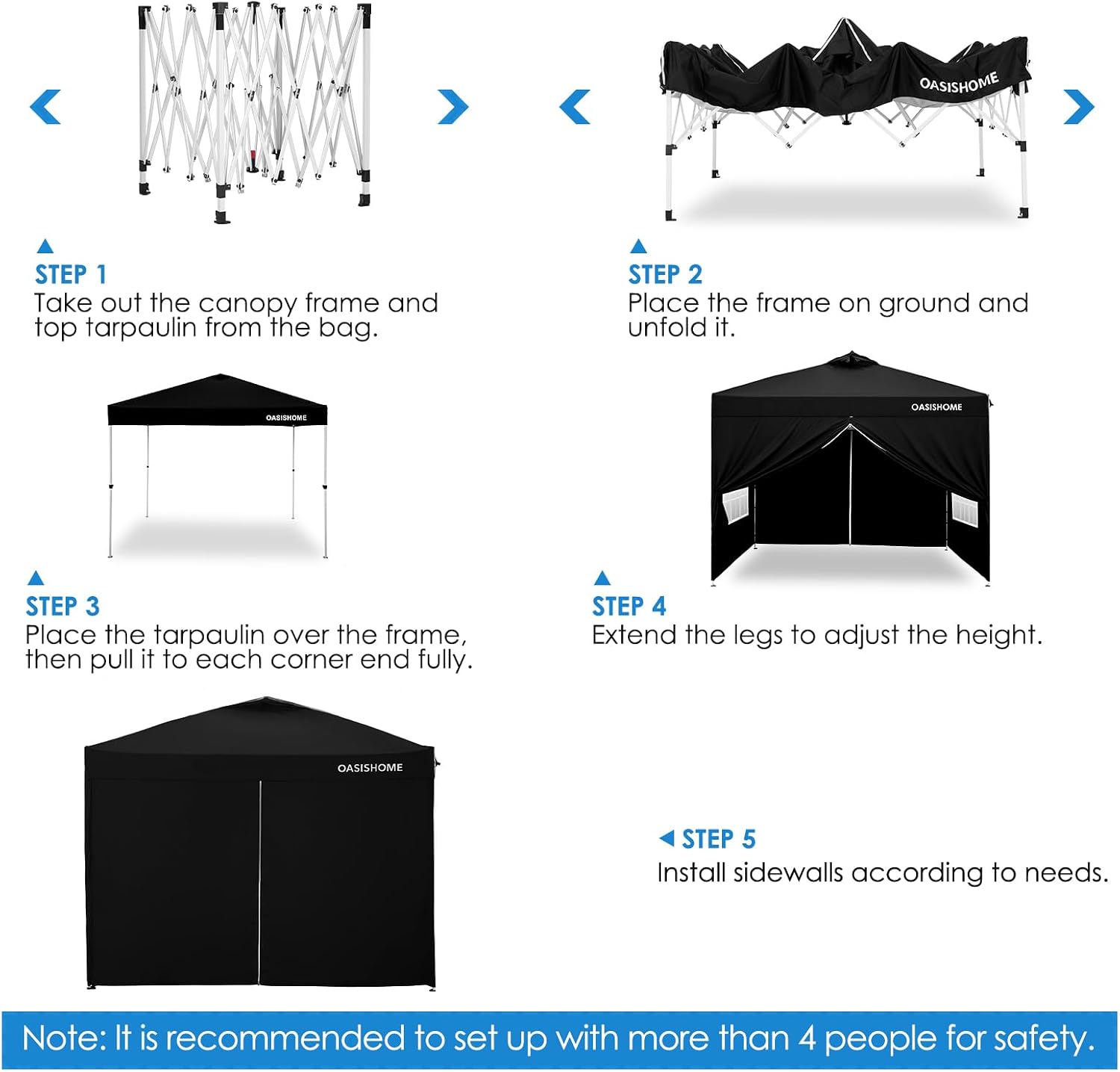 OASISHOME Canopy Tent 10'x10' Pop Up Gazebo with 1-Person Set Up, 4 Sidewalls, Wheeled Bag, Waterproof UV Protection Heavy-Duty Steel Frame Shelter for Patio Outdoor Wedding Party Event (Black,10x10)