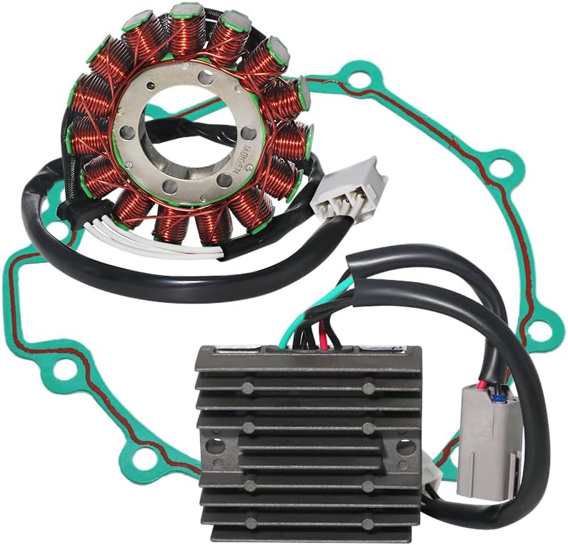 Stator Coil, Regulator Rectifier, Gasket Set Compatible with for Kawasaki ZX600 Ninja 600 ZX6R ZX-6R 2007-2008, Stator OEM: 21003-0049 Rectifier OEM: 21066-0025 Gasket Generator Cover OEM: 11061-0249