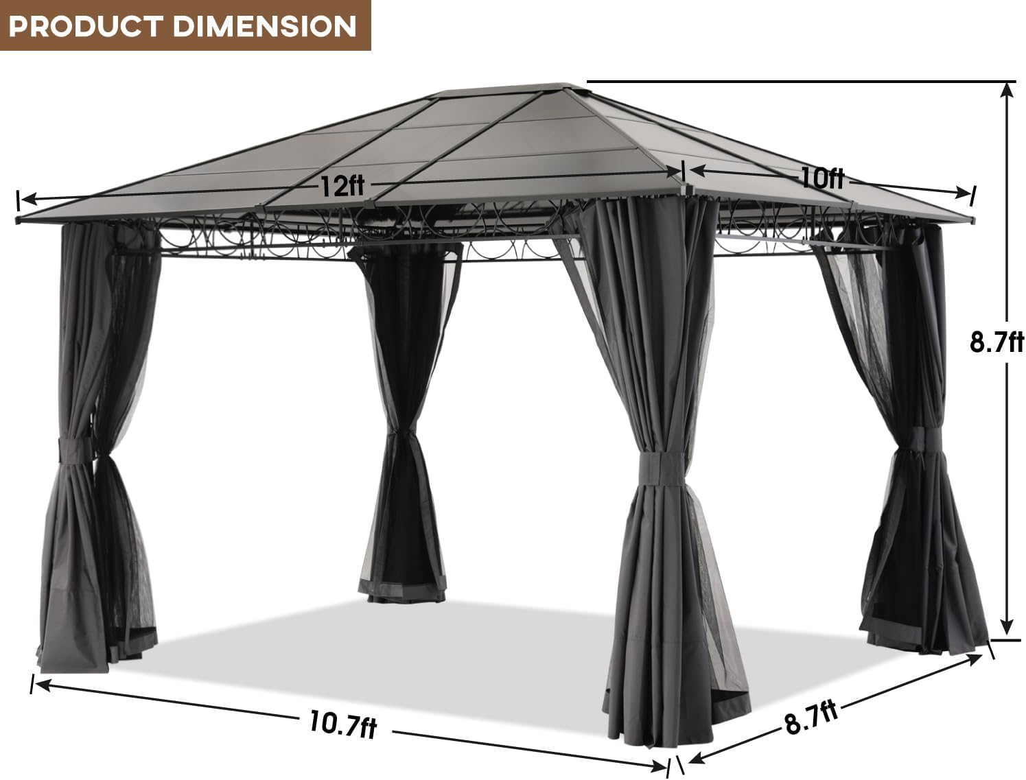 10x12 Hardtop Patio Gazebo with Curtains and Netting by ABCCANOPY