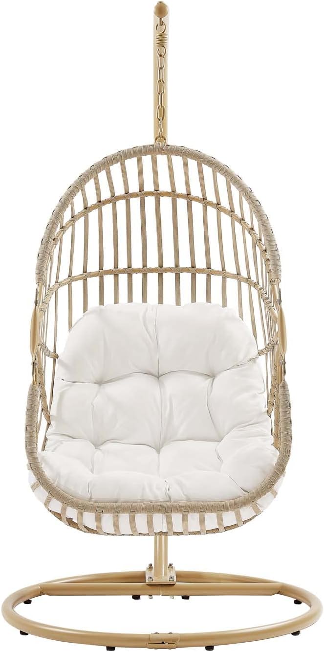 Amalie Wicker Rattan Outdoor Patio Rattan Swing Chair in Natural White