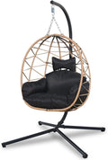 Hanging Egg Chair Swing with Stand, Hanging Chair, Webbing & PE Rattan Weaving, Thickened UV Resistant Cushion & Alloy Steel Frame, for Patio Bedroom Balcony (YH)