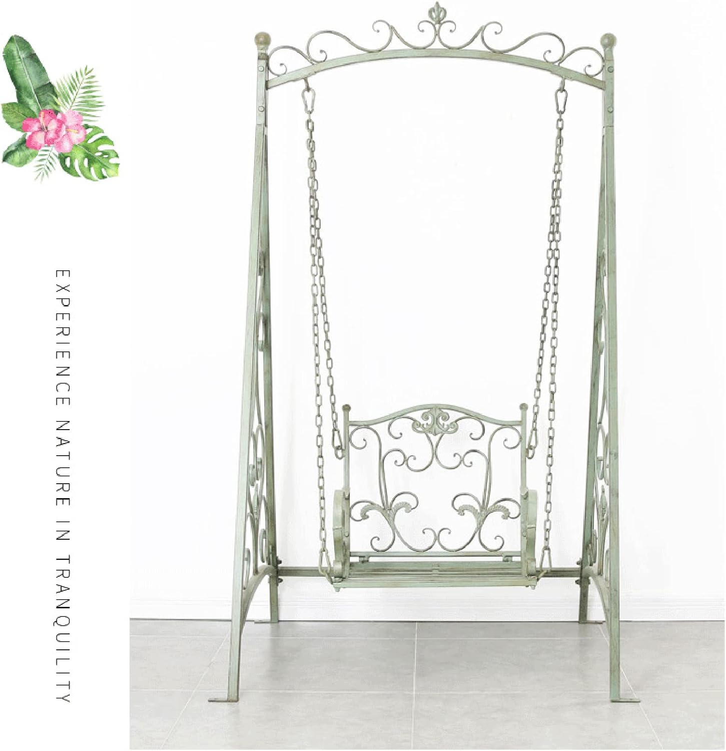 Swing Chair, Retro Wrought Iron Outdoor Single Swing Hanging Basket Rocking Chair, Courtyard Garden Chair Children's Hanging Chair