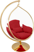 Hanging Chair - Transparent Acrylic Bubble, Waterdrop Shape, Indoor Swing Chair with Gold/Chrome Stand, Durable Fabric Cushion - Luxury Accent for Living Room, Bedroom (Gold/Red)