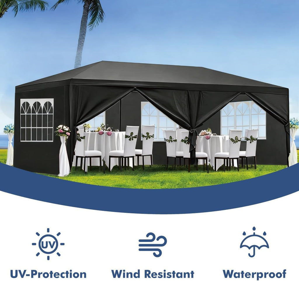 10X20' Outdoor Party Tent with Waterproof for Wedding, Party Tent with Removable Sidewalls, Pop Up Gazebo with Event (Black)