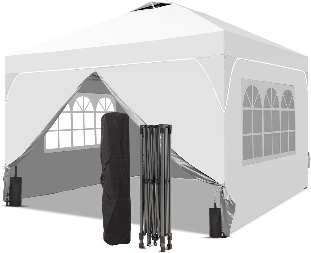 8x8 FT Pop Up Canopy with 1-Button Push, 4 Removable Sidewalls, Sandbags, Instant Canopy Tent for Outdoor Events