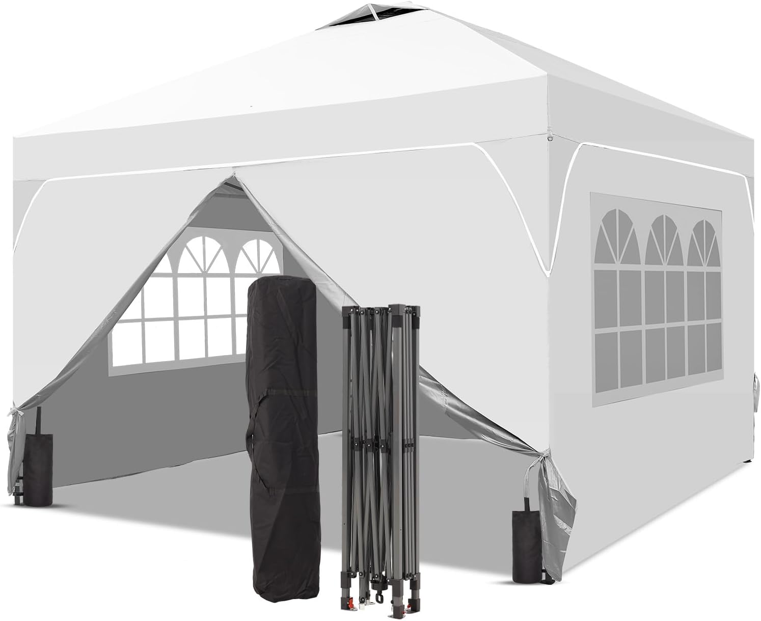 8x8 FT Pop Up Canopy with 1-Button Push, 4 Removable Sidewalls, Sandbags, Instant Canopy Tent for Outdoor Events