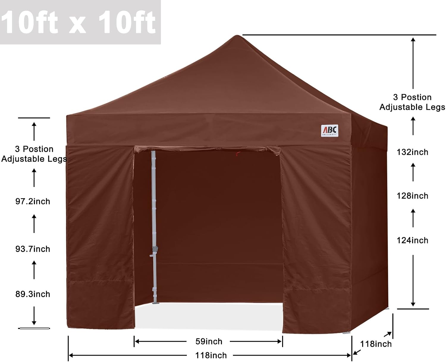 ABCCANOPY Easy Pop Up Canopy Tent with Sidewalls 10x10 Commercial -Series, Brown