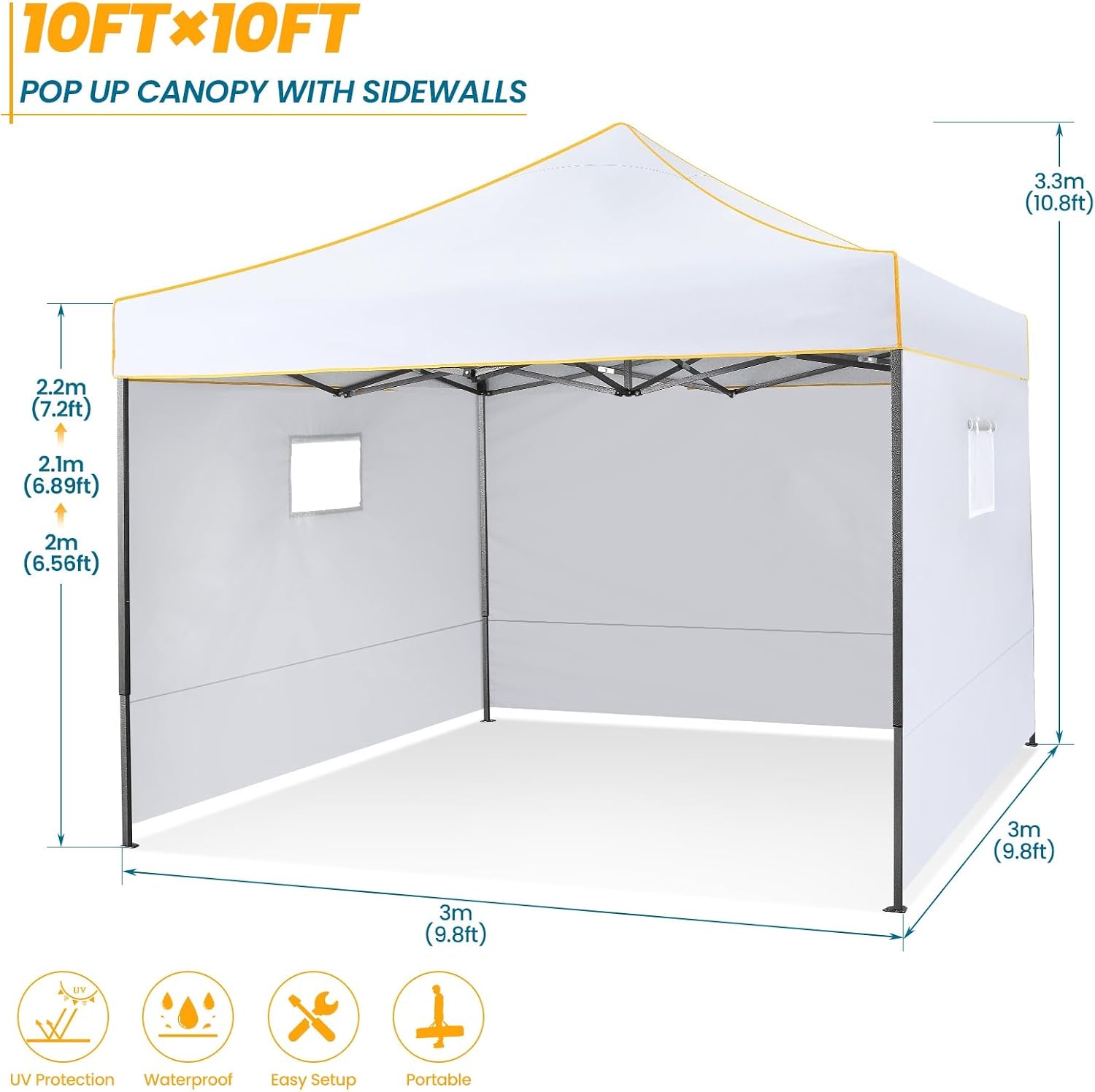 COBIZI 10x10 Pop Up Canopy Tent Commercial Heavy Duty Instant Canopy with 4 Sidewalls, UV 50+ Silver Coated Waterproof Vendor Gazebo, Portable Shelter with Carry Bag, Event Tent for Parties, White