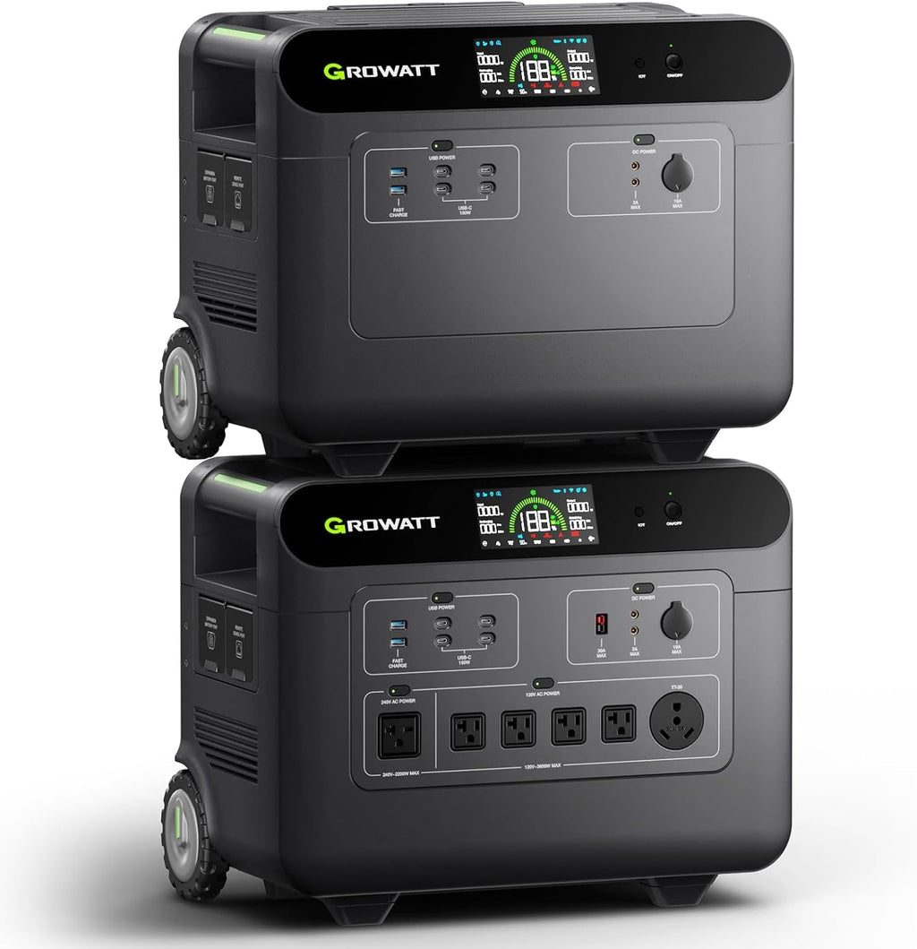 GROWATT HELIOS 3600 Portable Power Station and BP3600 Expansion Battery,7372Wh LiFePO4 Batteries 120V/240V 3600W AC Outpu Solar Generator for Home Backup, RVs, Power Outages, and Outdoor Camping
