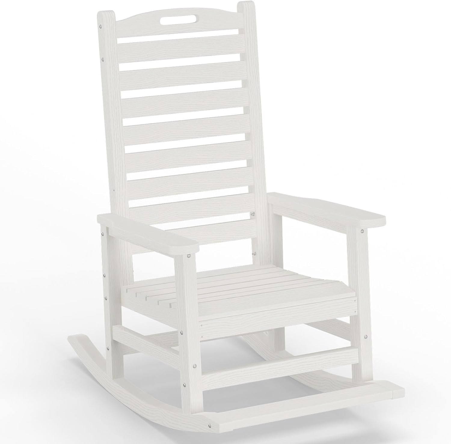PLUUV Outdoor Rocking Chair with Removable Footboard for Adults, HDPE High Back Patio Rocking Chairs, 330lbs All Weather Porch Rocking Chairs for Outdoor & Indoor -White