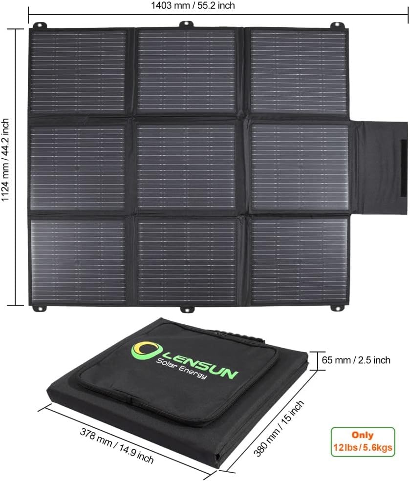 LENSUNSOLAR 200W 12V Portable Solar Panel Blanket with Standard Connectors for Solar Generator Power Station, Lightweight Ultra-Thin only 5.2 kgs/11.4 lbs