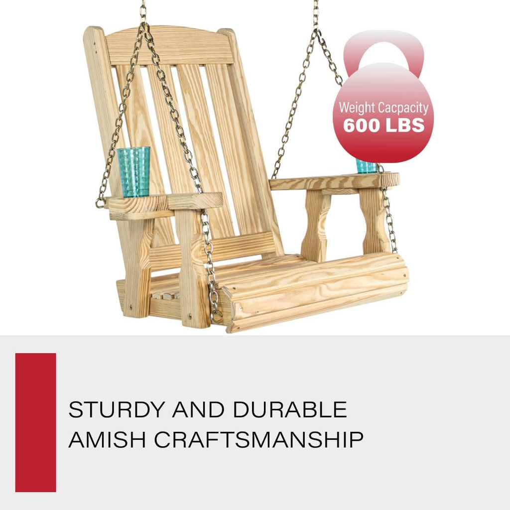 Amish Casual Heavy Duty Mission Pressure Treated Swing Chair with Cupholders (Unfinished)