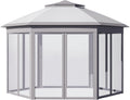 Outsunny 11' x 13' Pop Up Gazebo Canopy Tent with Zippered Mesh Sidewalls and Carrying Bag, Event Tent Shelter for Patio Garden Backyard, Gray