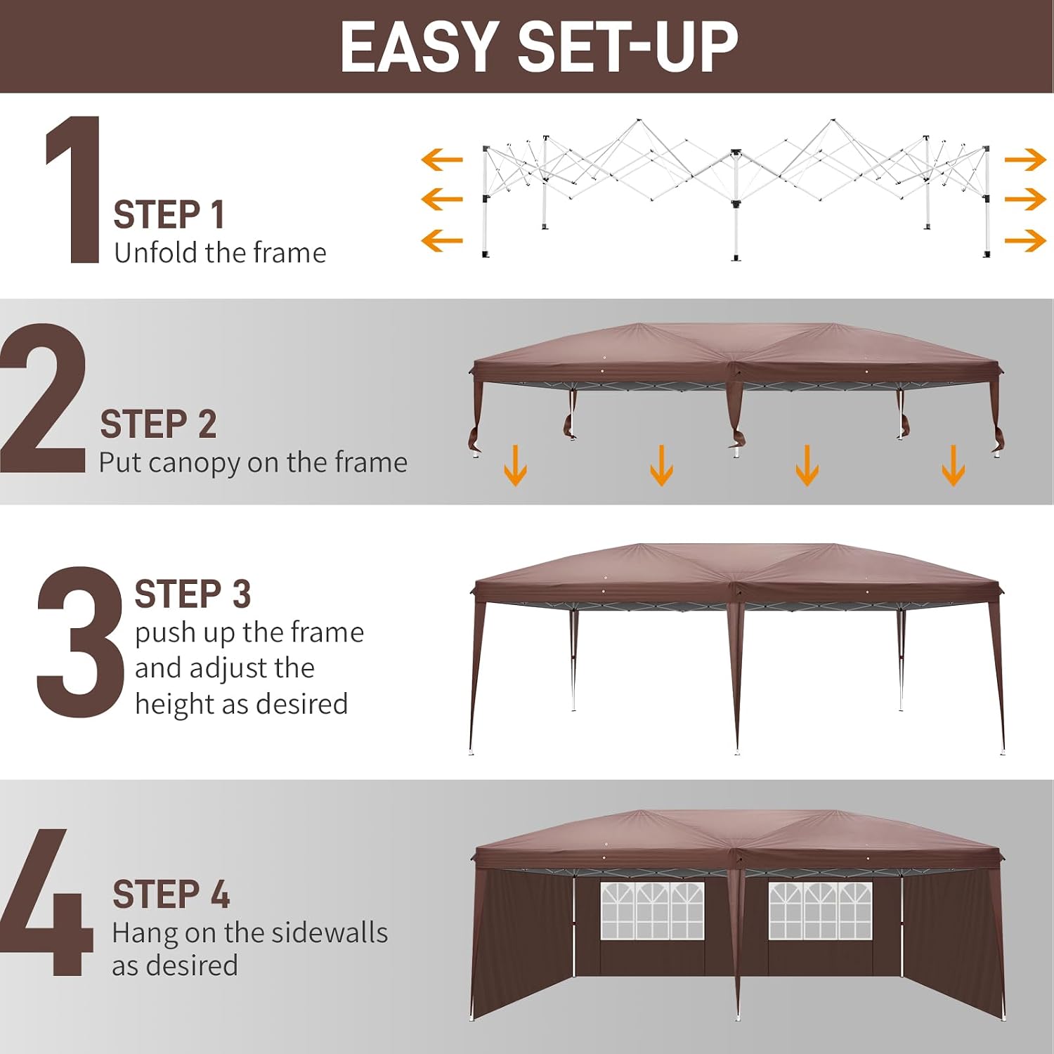 Outvita 10x20ft Ez Pop Up Canopy, Portable Instant Canopy Tent with 4 SideWalls for Outdoor Events, Party, Wedding, Birthday,Graduation