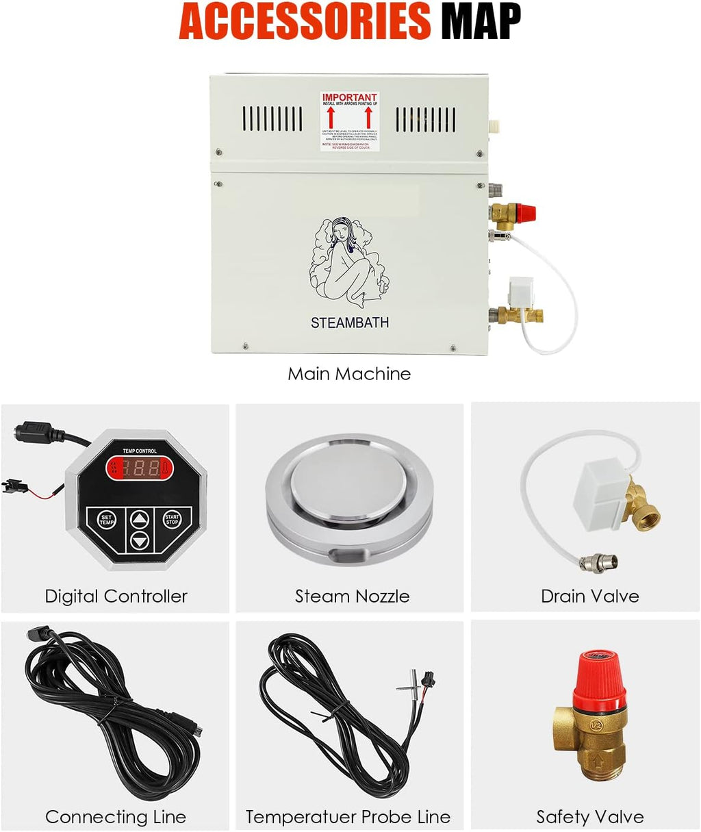 CGOLDENWALL 4.5KW Luxury Self-draining Steam Generator Shower Sauna Bath Home Steam Bath Spa Generator with waterproof Control and Auto Drain 95-131℉ for Suitable space heating 160 cubic feet (4.5KW)