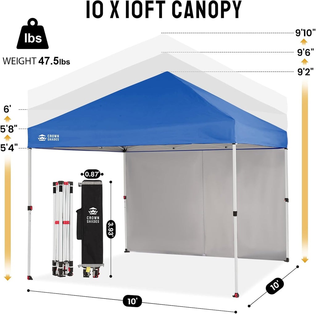 CROWN SHADES 10X10 Commercial Instant Canopy Pop Up Tent with Center Lock, 300D Fabric, 4 Sidewalls, Sto'N Go Bag, Blue
