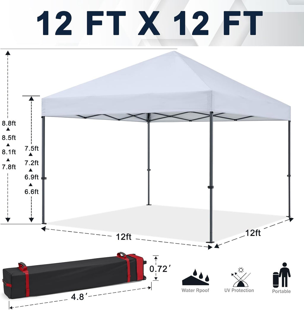 COOSHADE Durable Easy Pop Up Canopy Tent 12x12Ft (Silver White)