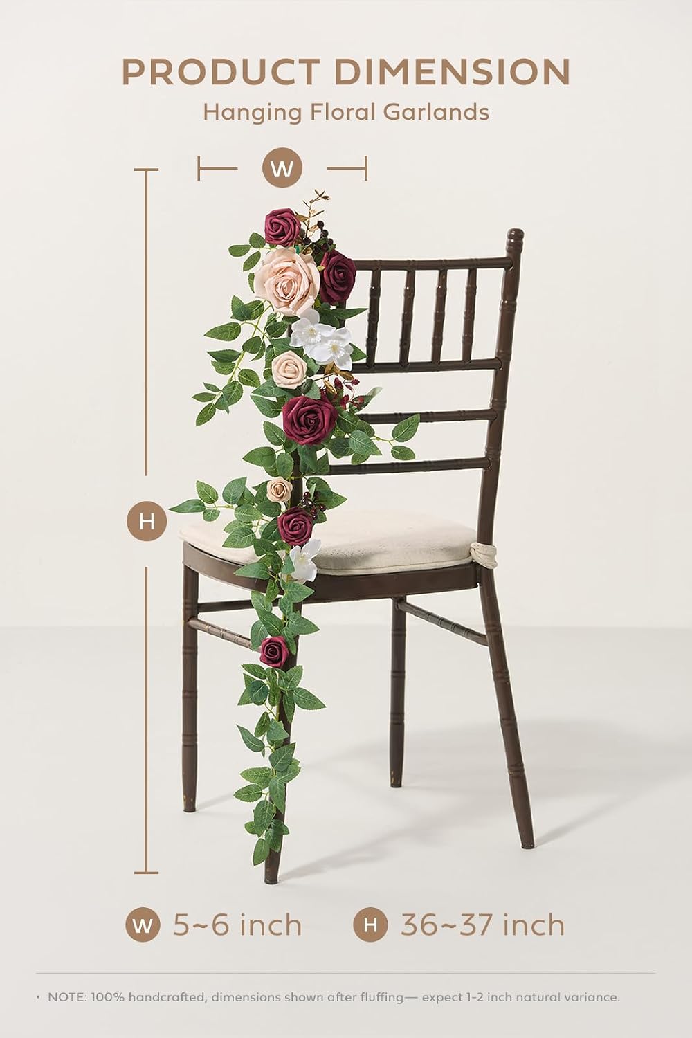 Ling's moment Fall 10pcs Wedding Chair Decorations Aisle Floral Swag Artificial Pew Flowers Hanging Garland Marsala & Blush for Ceremony Reception Church Rose Floral Arrangement Party Outdoor Decor