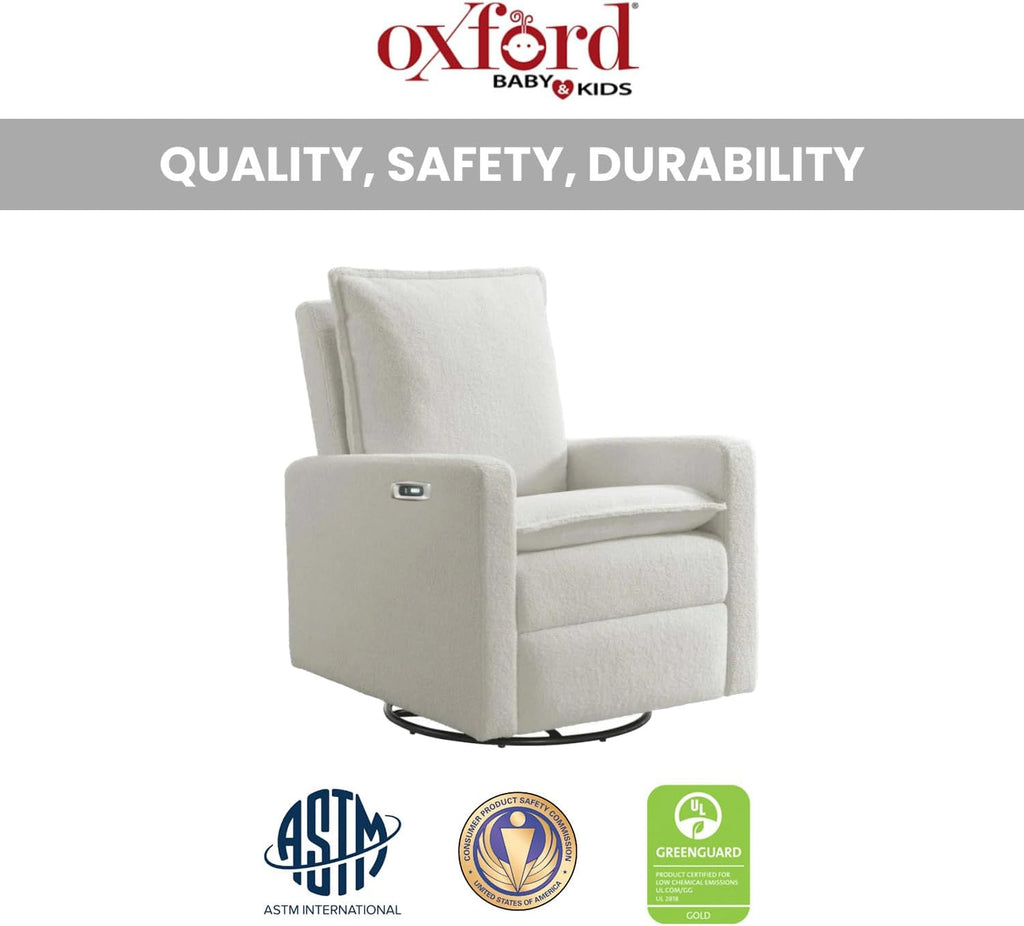 Oxford Baby Uptown Upholstered Glider Recliner Rocking Chair 360° Swivel for Nursery and Living Room - Boucle White