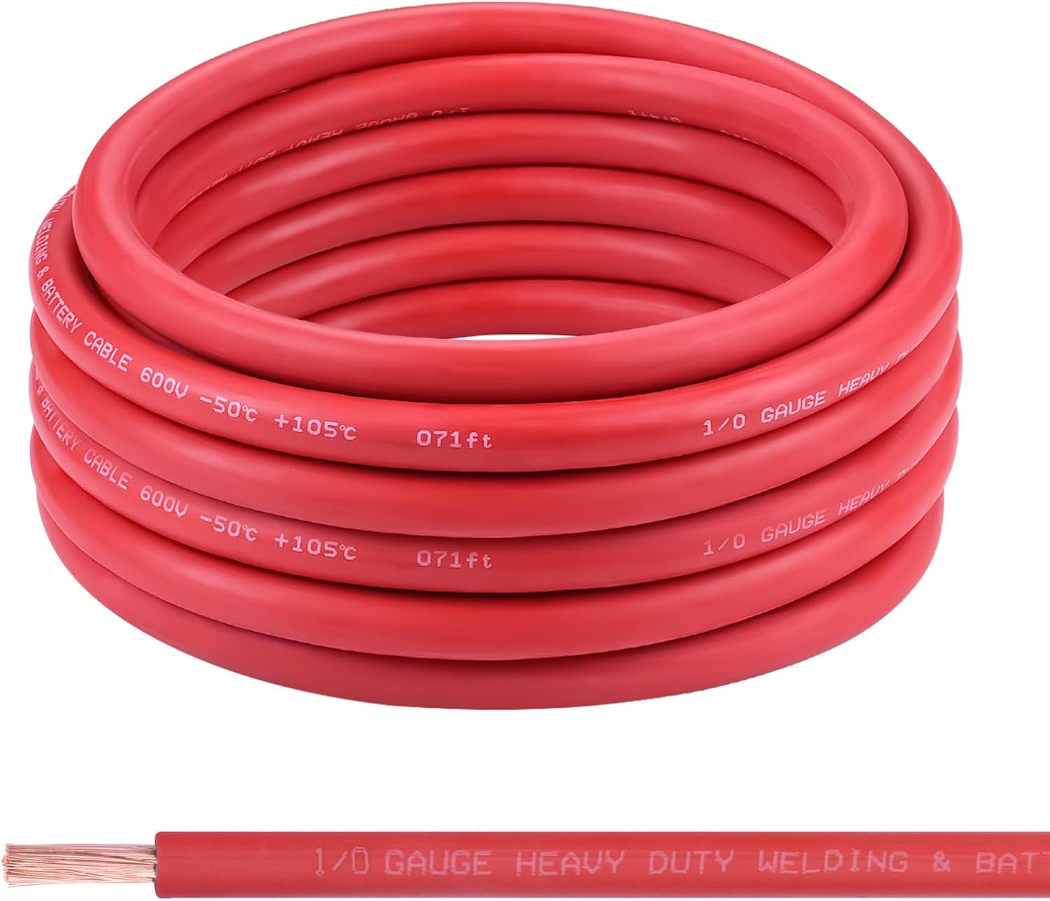 1/0 Gauge Battery Cable, 30FT Red 1/0 AWG Pure Copper Wire Welding Cable, for Automotive, Battery, Solar and Generator, Standard USA OFC Wire