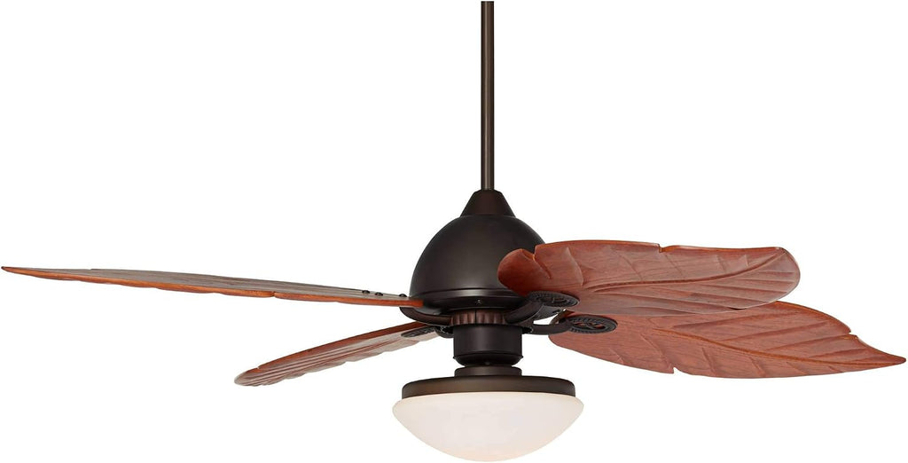 Casa Vieja 60' Casa Oak Creek Tropical Outdoor Ceiling Fan with LED Light Oil Rubbed Bronze Walnut Solid Wood Blades White Glass Bowl Damp Rated for Cottage Core Patio Exterior House Porch Barn