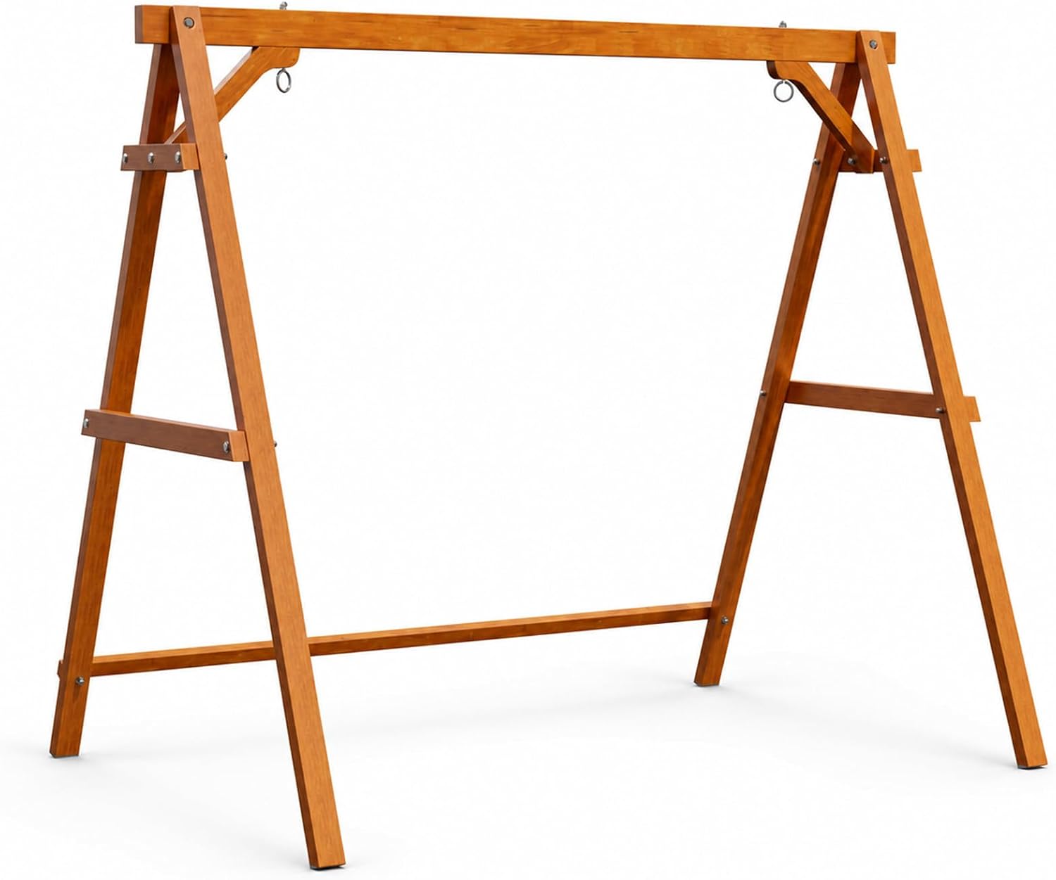 VINGLI 6.9FT Porch Swing Frame, 660 LBS Heavy Duty A-Frame Wooden Porch Swing Stand with Bottom Connection Bar for 5FT Porch Swing, Upgraded Wood Swing Hanger for Garden Patio (Brown, 6.9FT)