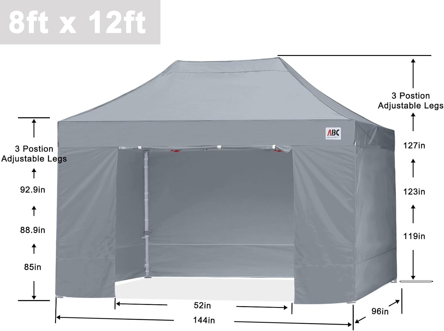 ABCCANOPY Easy Pop Up Canopy Tent with Sidewalls 8X12 Commercial -Series, Gray