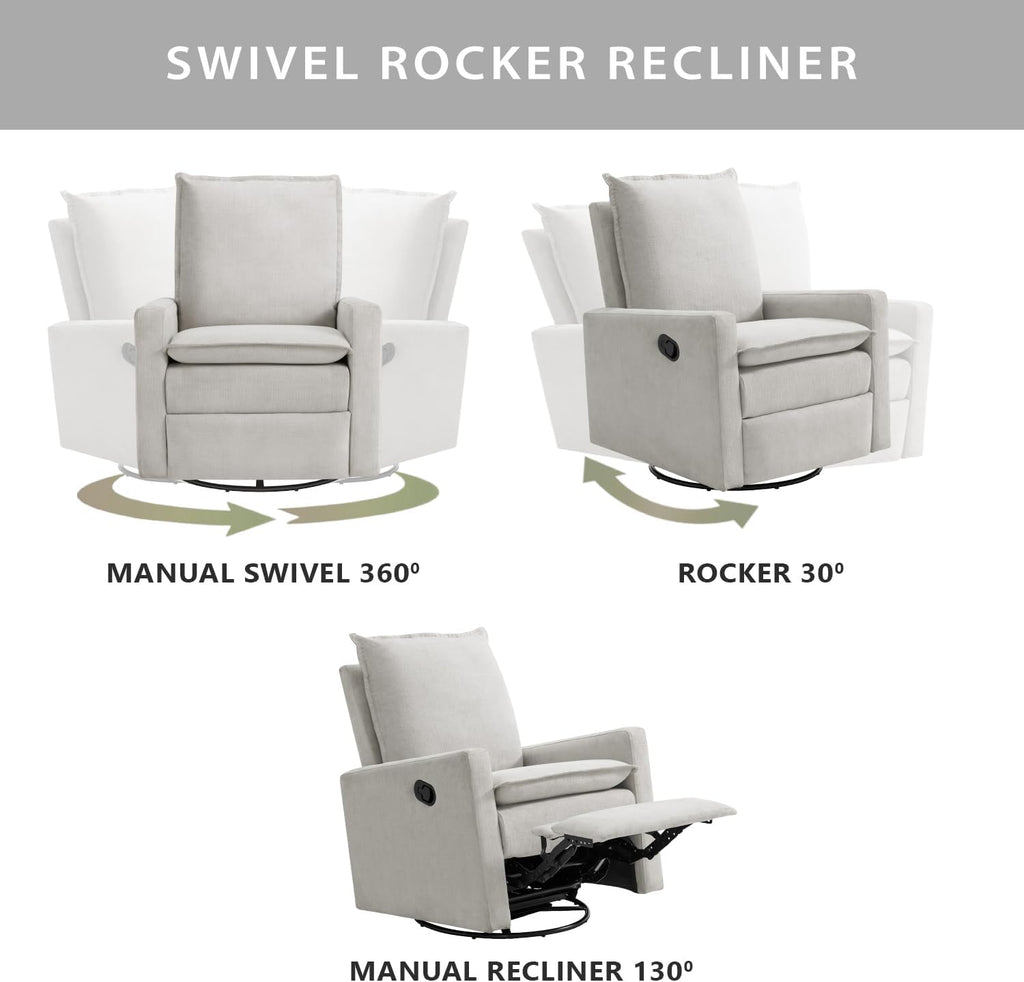 Oxford Baby Uptown Upholstered Glider Recliner Rocking Chair 360° Swivel for Nursery and Living Room - Sand