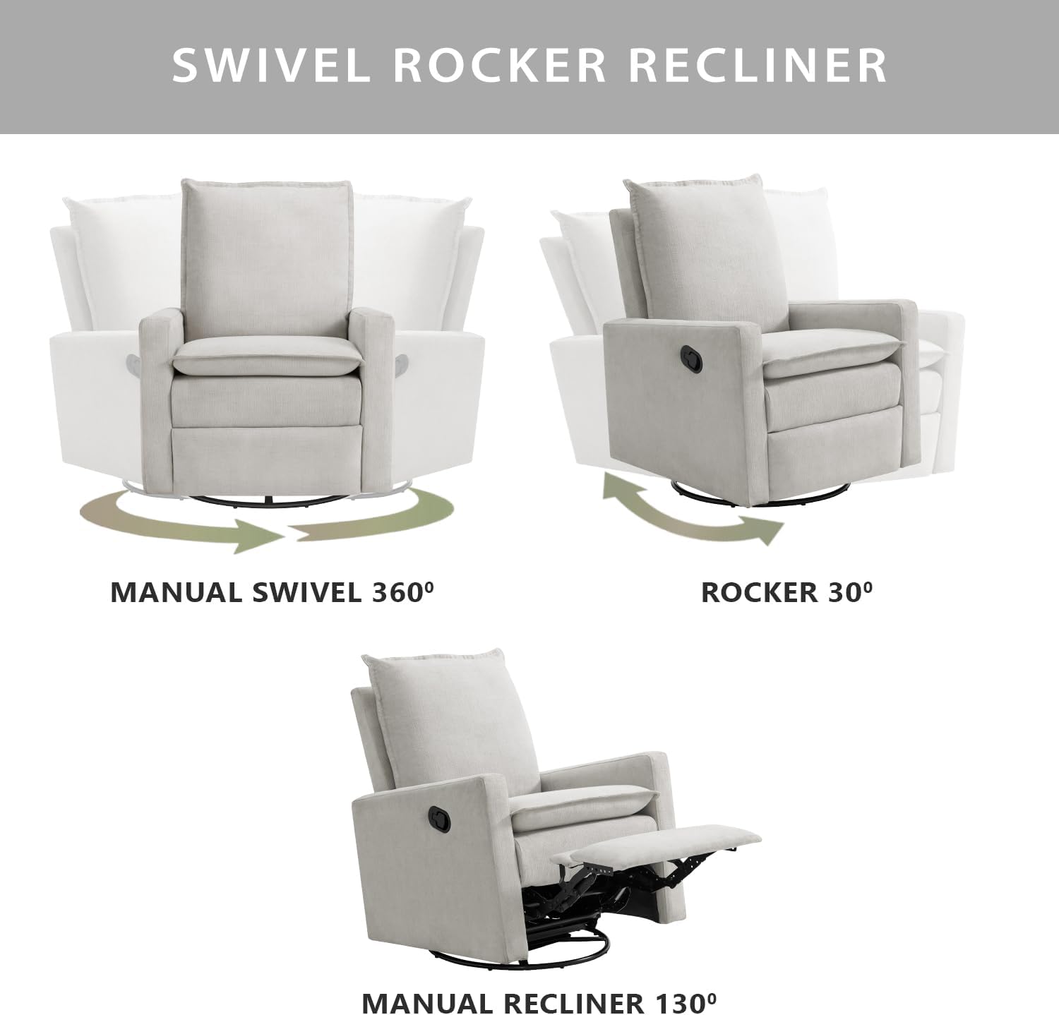 Oxford Baby Uptown Upholstered Glider Recliner Rocking Chair 360° Swivel for Nursery and Living Room - Sand