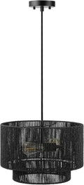 Globe Electric 67000102 2-Light Pendant Light Fixture, Matte Black, Paper Twine Shade, Braided Fabric Cord, Kitchen Island Lighting, Living Room Pendant Light, Hanging Lights for Bedroom