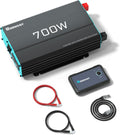 Renogy Inverter P2 700W Pure Sine Wave Inverter 12V DC to 120V AC, Off-Grid Solar Power Converter for Home, RV, Truck, Camping, with Built-in 5V/2.1A USB Port, AC Hardwire Port, Remote Controller