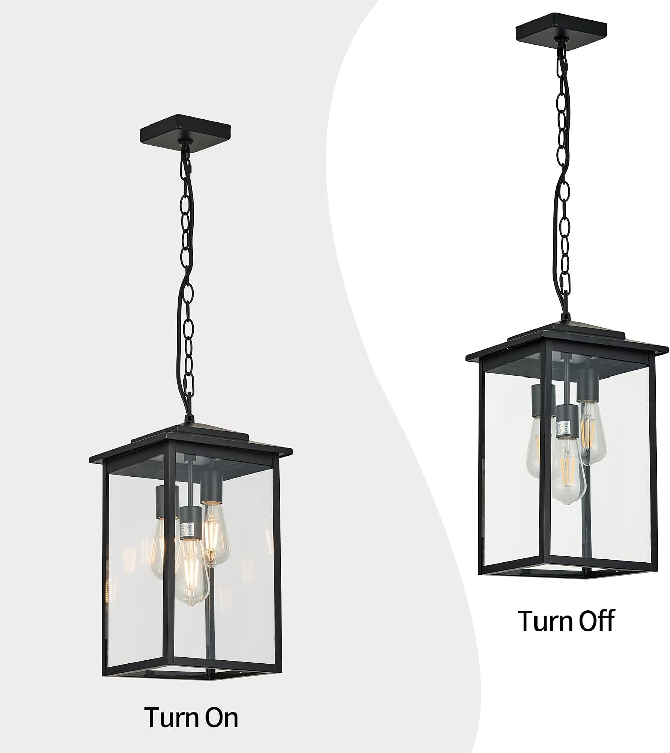 Outdoor Hanging Light Fixture 3-Light, Modern Black Metal Outside Chandelier Exterior Hanging Fixture Ceiling Mount with Clear Glass Shade for Front Porch Entrance Foyer Entryway(Bulbs not Included)
