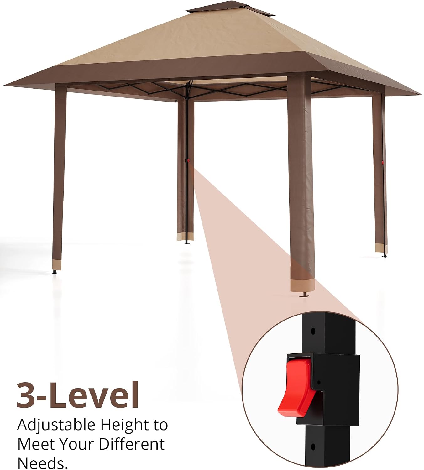 13'x13' Pop Up Gazebo, Outdoor Canopy Tent with Mosquito Netting, Pop Up Canopy with Double Roof Design & Adjustable Height, UV-Resistant Patio Gazebo Sunshade for Graden/Backyard/Lawn/Beach (Khaki)