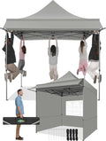 COBIZI 8x8 Pop Up Canopy with 4 Sidewall,Heavy Duty Canopy UPF 50+ All Season Wind Waterproof Commercial Outdoor Wedding Party Tents for Parties Canopy Gazebo with Roller Bag (8 x 8 ft Gray)