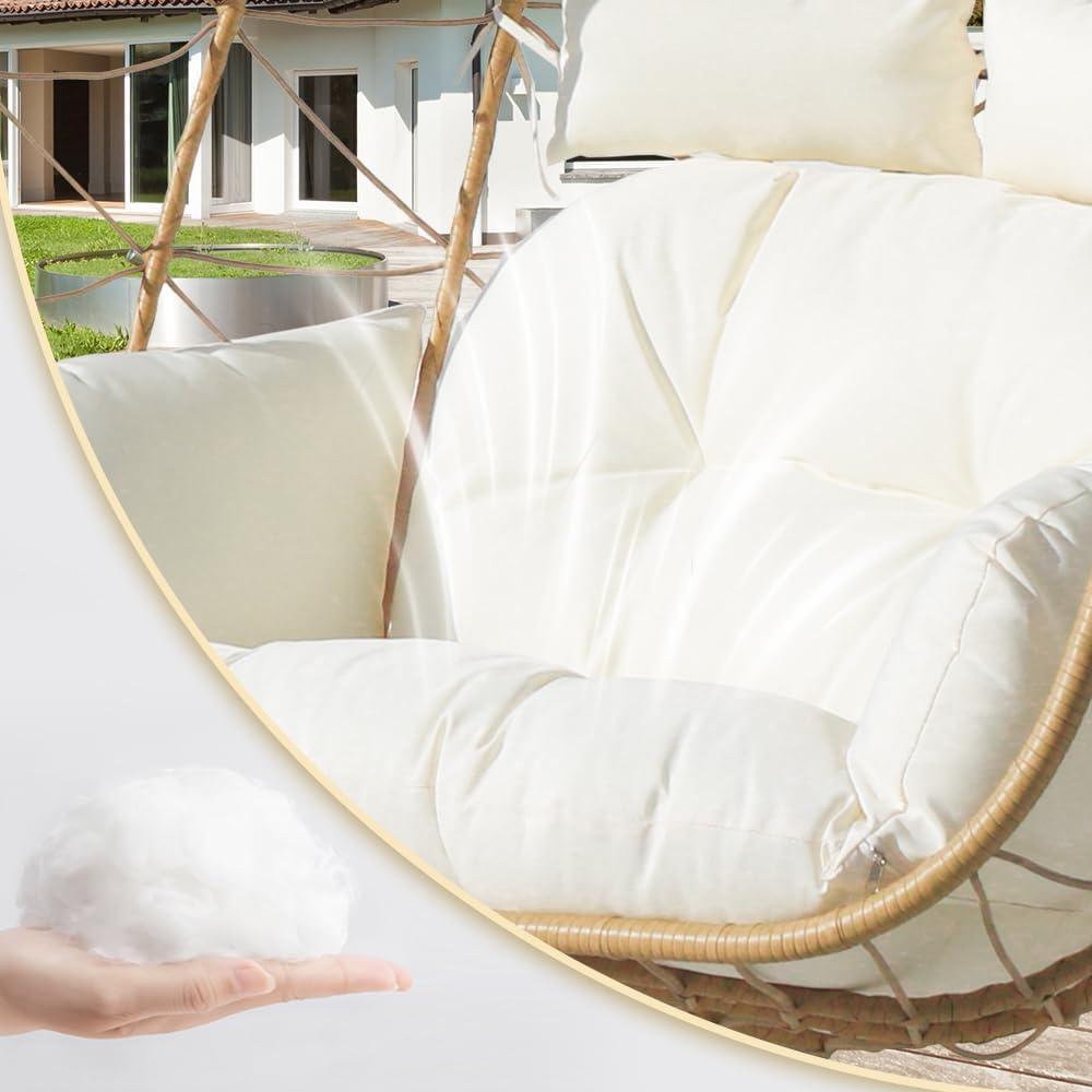 Double Egg Chair with Stand/Adjustable Canopy Patio Love Seats Hammock Chair Hanging Swing Wicker Rattan Basket for Outdoor Balcony Garden (Yellow+White)