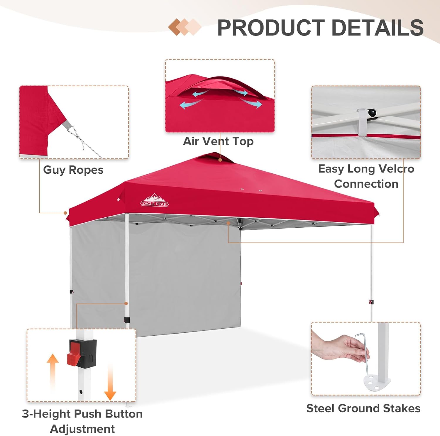 EAGLE PEAK Commercial Canopy 12x12 Pop Up Canopy Tent with 1 Sidewall, Easy Setup Heavy Duty Instant Event Shelter for Vendors & Markets, Outdoor Sun Shade, Red